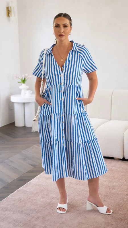 Pippa Midi Dress - Blue Stripe sold by Billy J