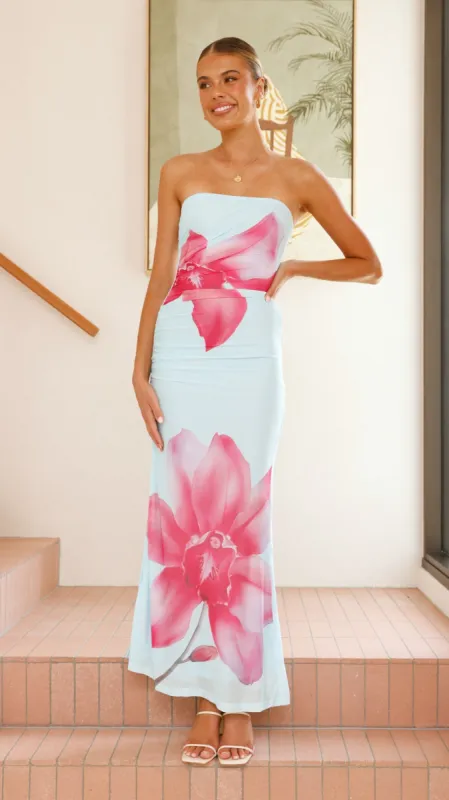 Brittani Strapless Maxi Dress - Blue/Pink sold by Billy J