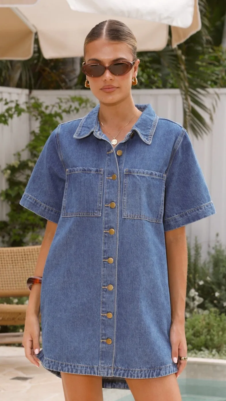 Rayna Denim Mini Dress - Dark Denim sold by Billy J