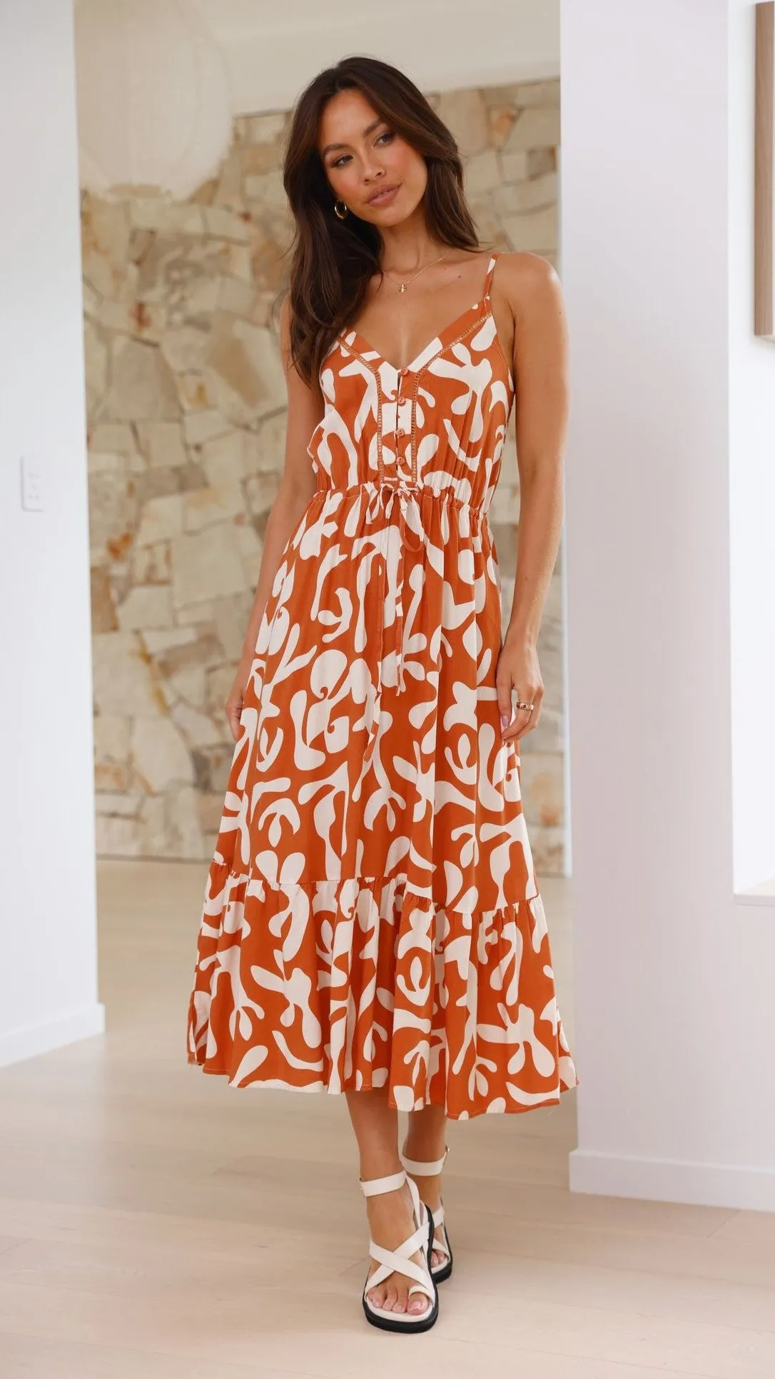 Maureena Midi Dress - Tan/White sold by Billy J product image thumbnail 4