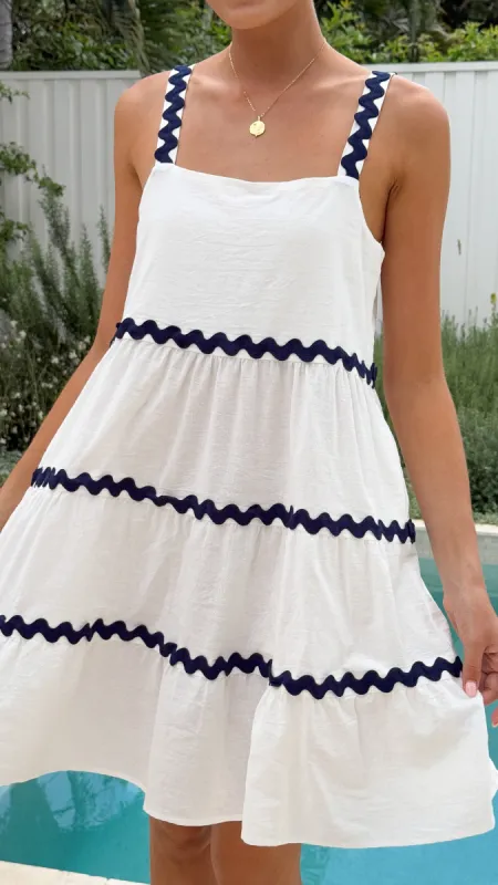 Cosima Mini Dress - White/Navy sold by Billy J