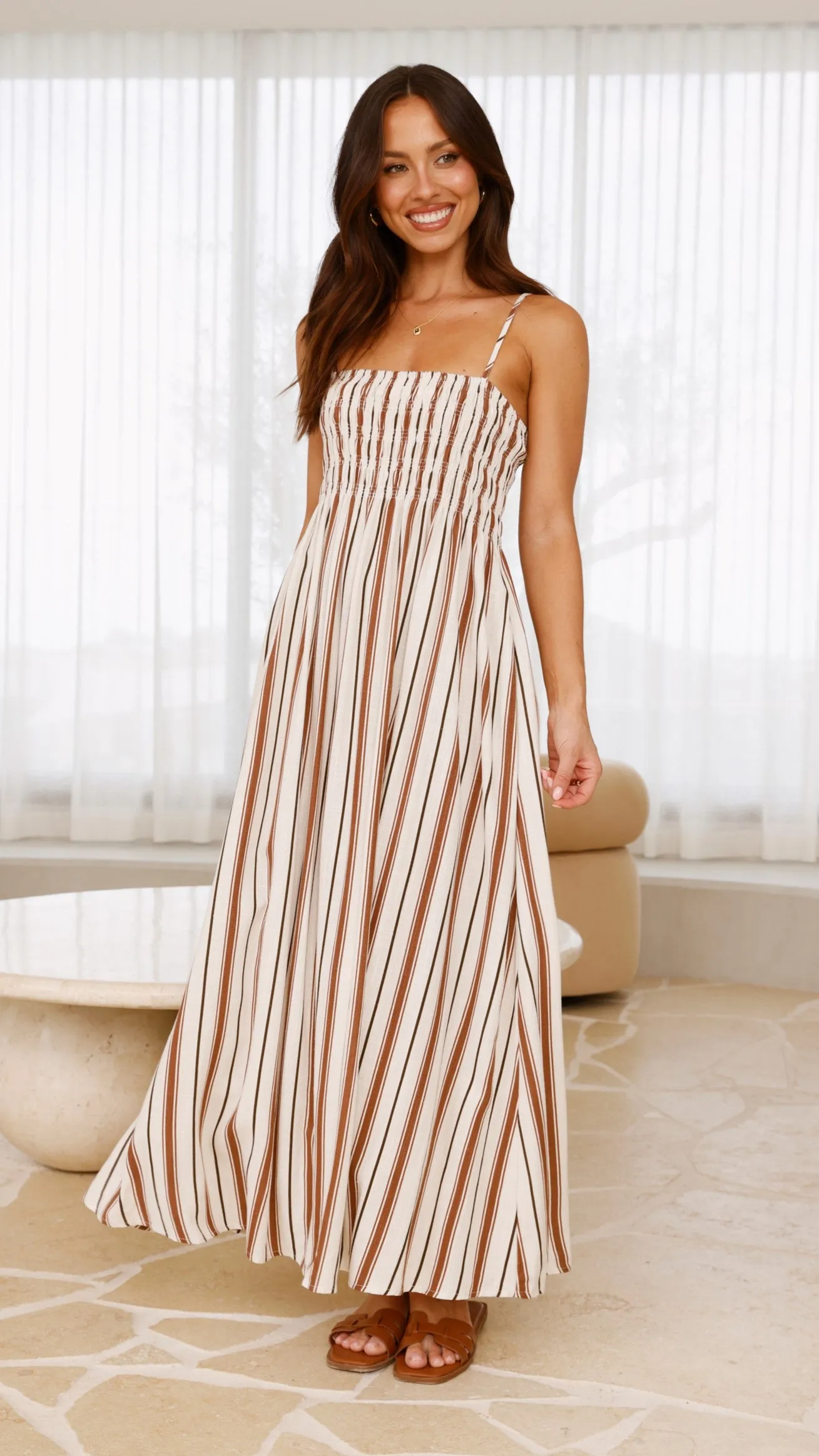 Varali Maxi Dress - Tan Stripe sold by Billy J product image thumbnail 5
