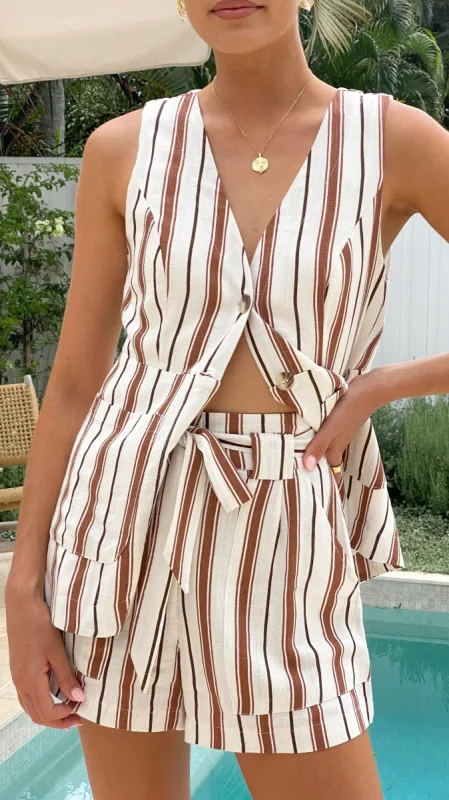 Varian Button Vest - Tan Stripe sold by Billy J