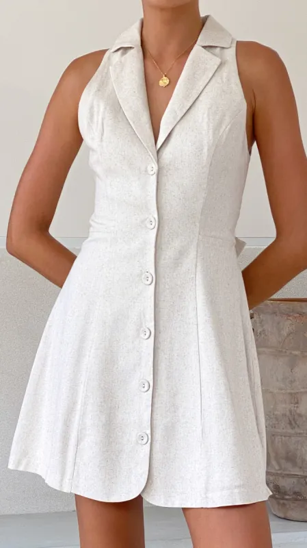 Trixie Button Down Mini Dress - Oat sold by Billy J