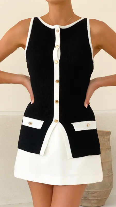 Antoinette Button Up Vest - Black/White sold by Billy J
