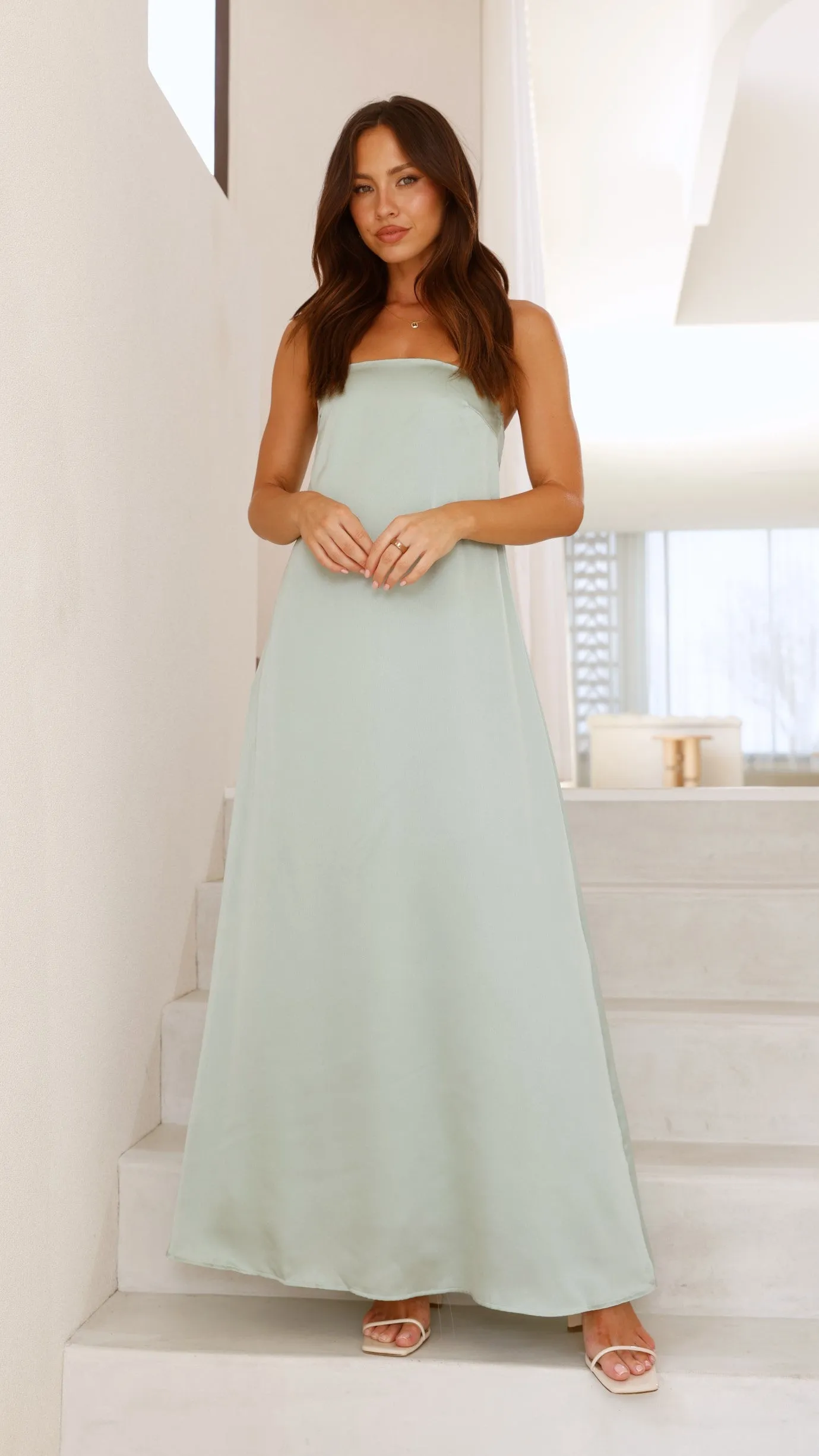 Caitie Strapless Scarf Maxi Dress - Sage sold by Billy J product image thumbnail 4