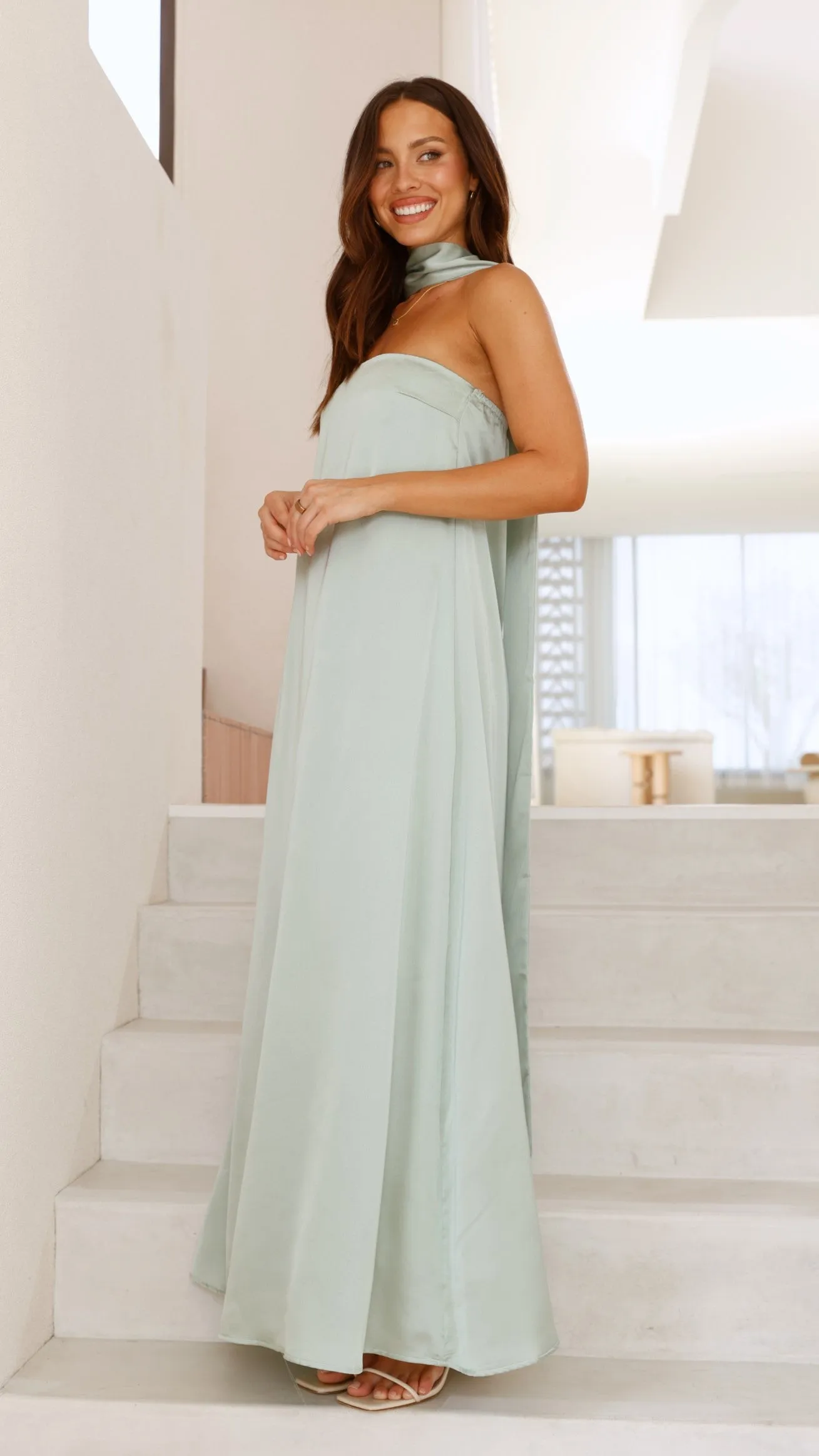 Caitie Strapless Scarf Maxi Dress - Sage sold by Billy J product image thumbnail 3