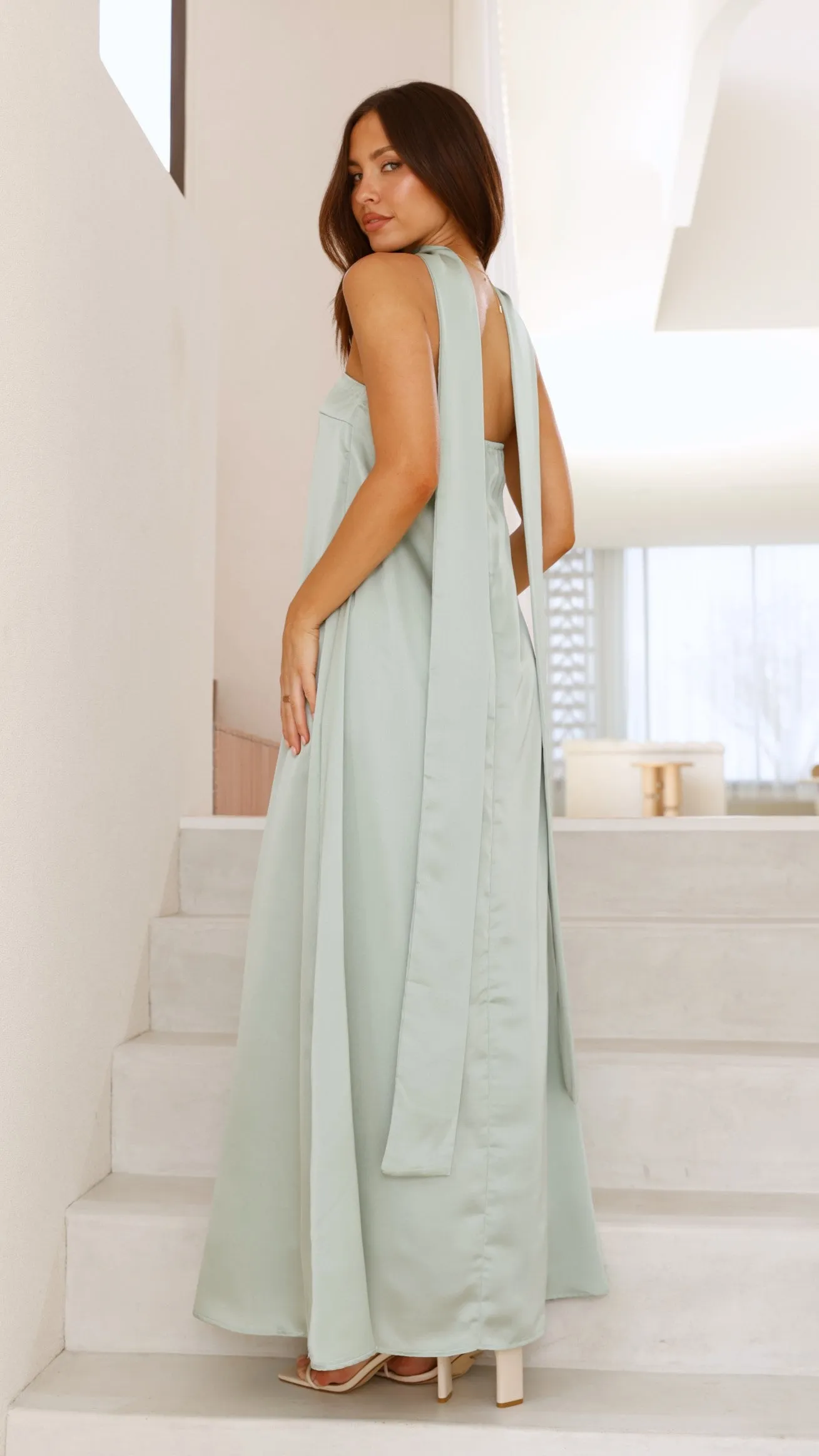 Caitie Strapless Scarf Maxi Dress - Sage sold by Billy J product image thumbnail 2