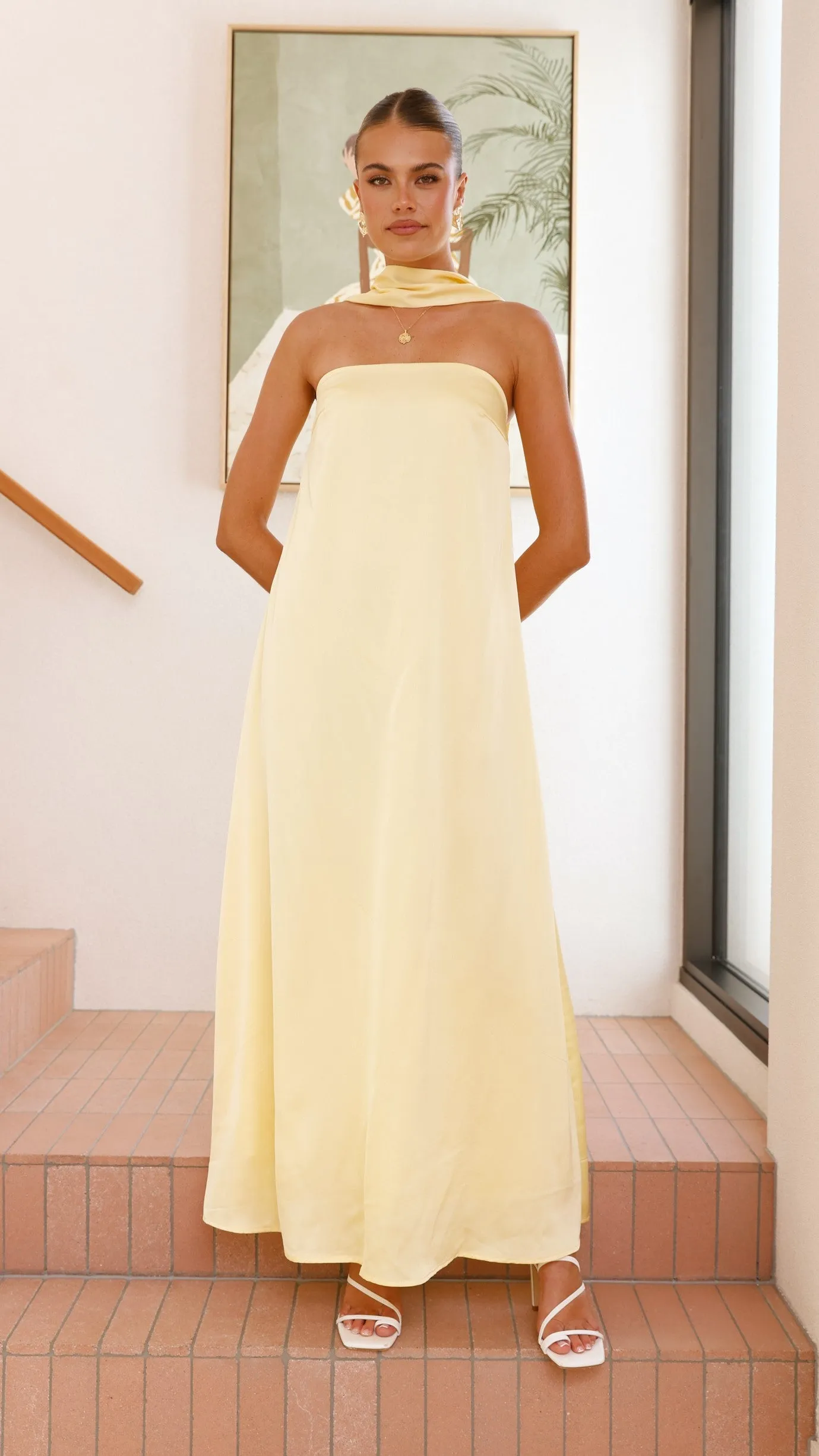 Caitie Strapless Scarf Maxi Dress - Yellow sold by Billy J product image thumbnail 3