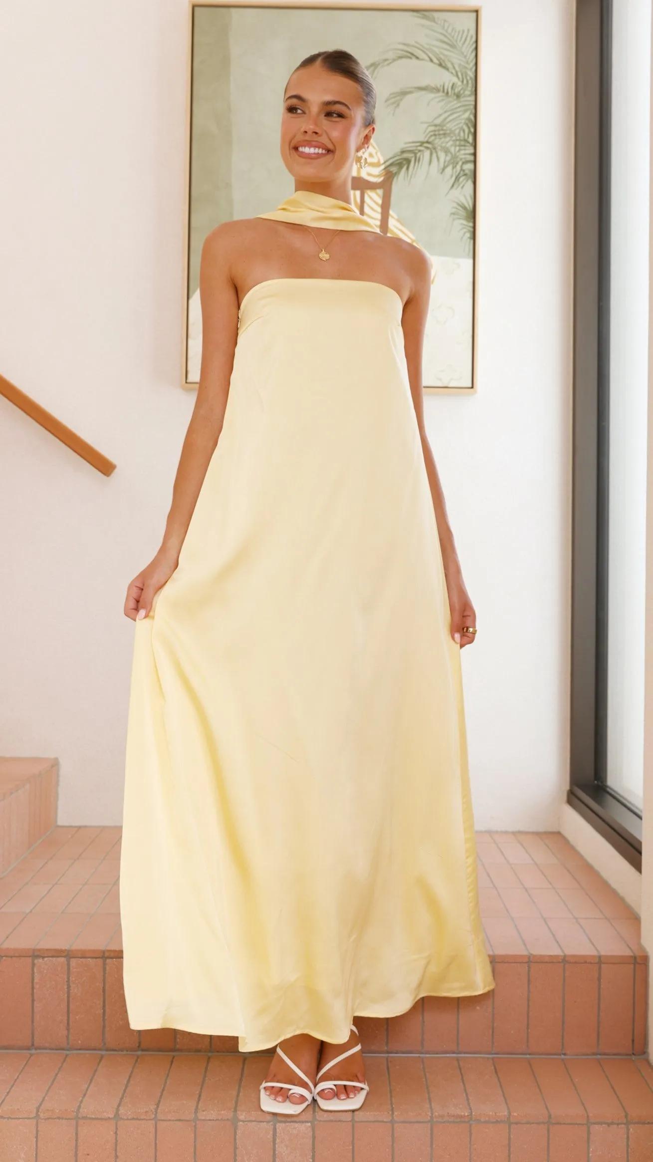 Caitie Strapless Scarf Maxi Dress - Yellow sold by Billy J product image thumbnail 5