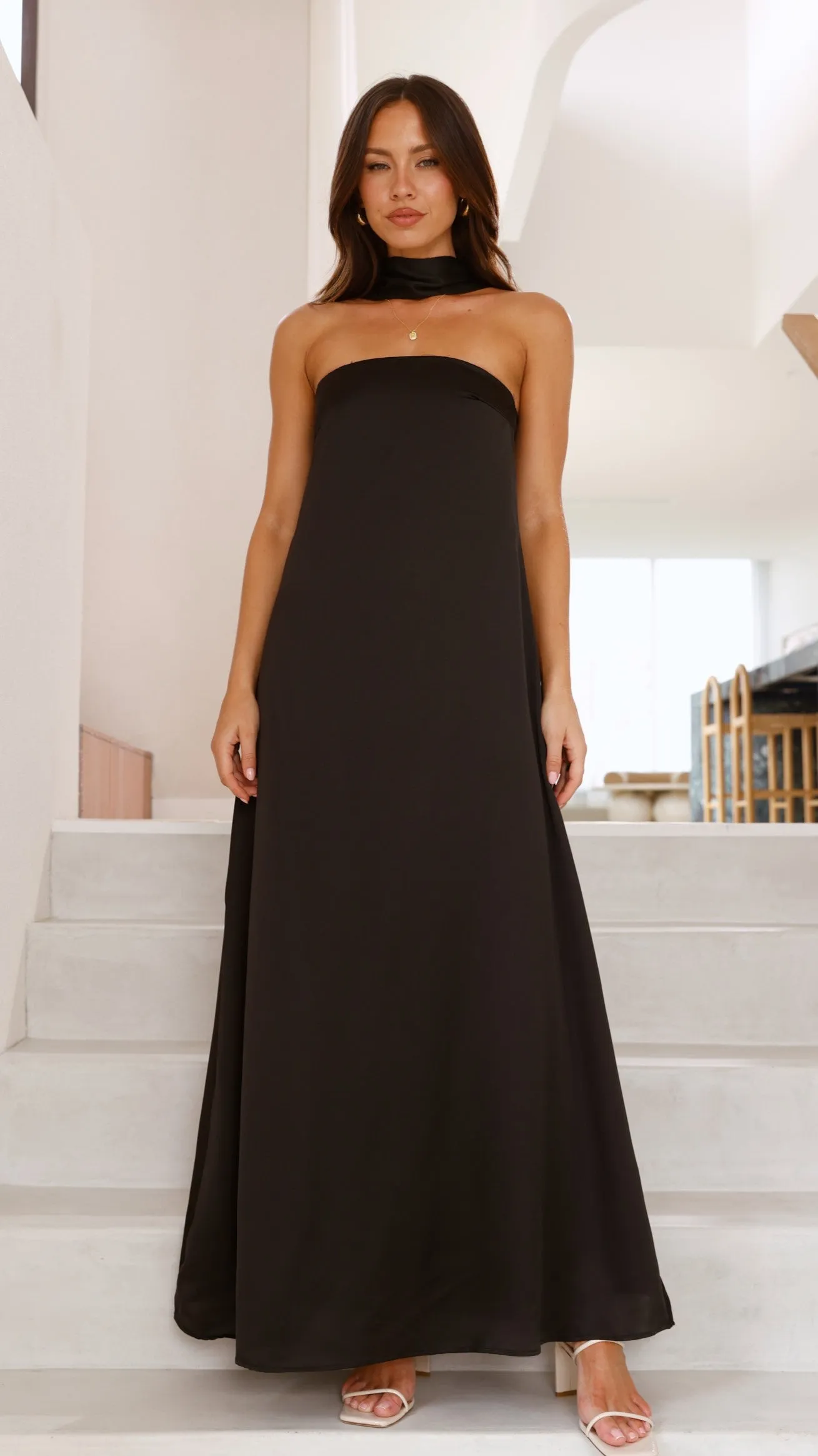 Caitie Strapless Scarf Maxi Dress - Black sold by Billy J