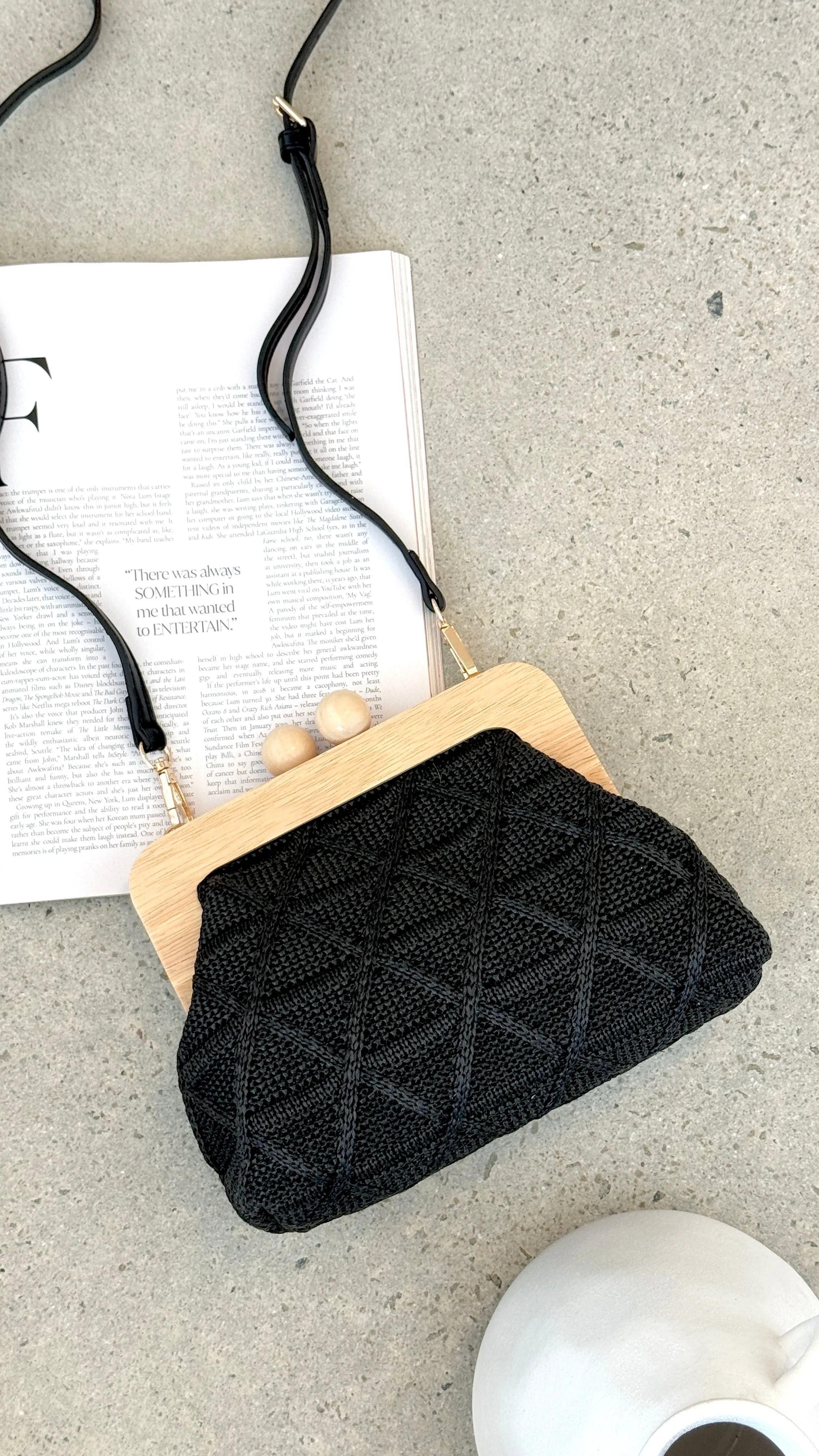 Tara Diamond Weave Timber Clutch - Black sold by Billy J