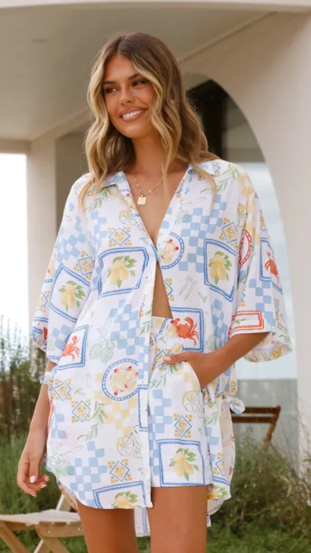 Aria Button Up Shirt and Short Set - Picnic Print sold by Billy J