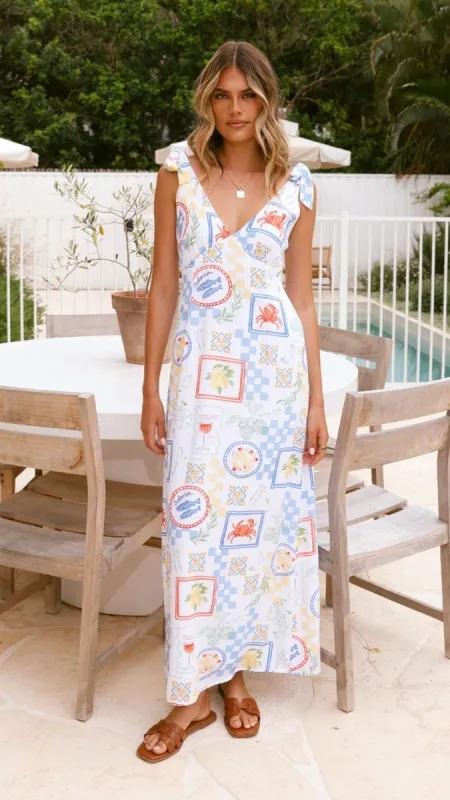 Matilda Tie Maxi Dress - Picnic Print sold by Billy J