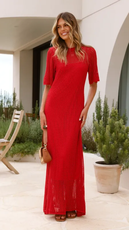 Saisha Crochet Maxi Dress - Red sold by Billy J