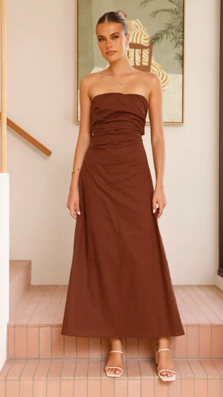 Bolivia Strapless Midi Dress - Chocolate sold by Billy J