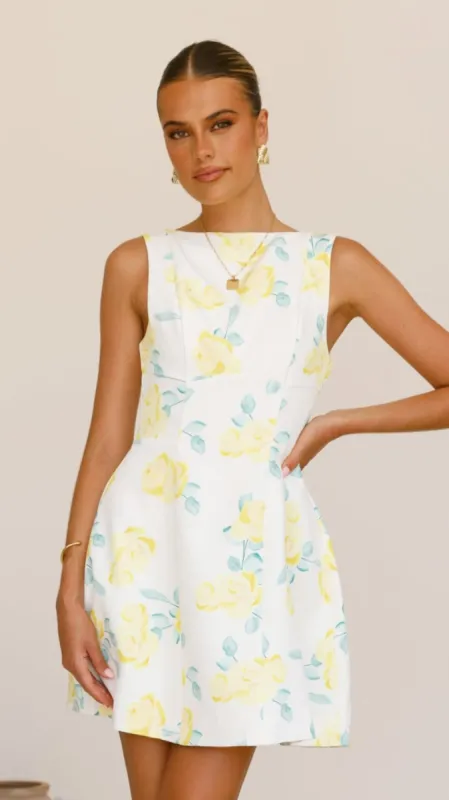 Rafiki Mini Dress - Yellow Floral sold by Billy J