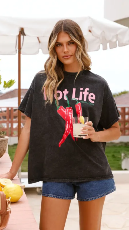 Hot Life Tee - Black Acid Wash sold by Billy J