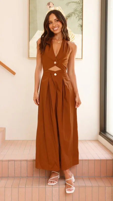 Wesley Halter Neck Maxi Dress - Dark Brown sold by Billy J