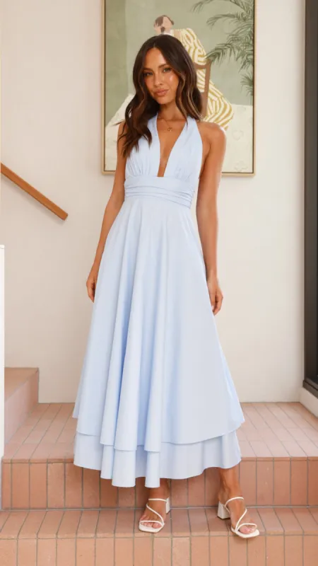 Kathy Halter Neck Maxi Dress - Light Blue sold by Billy J