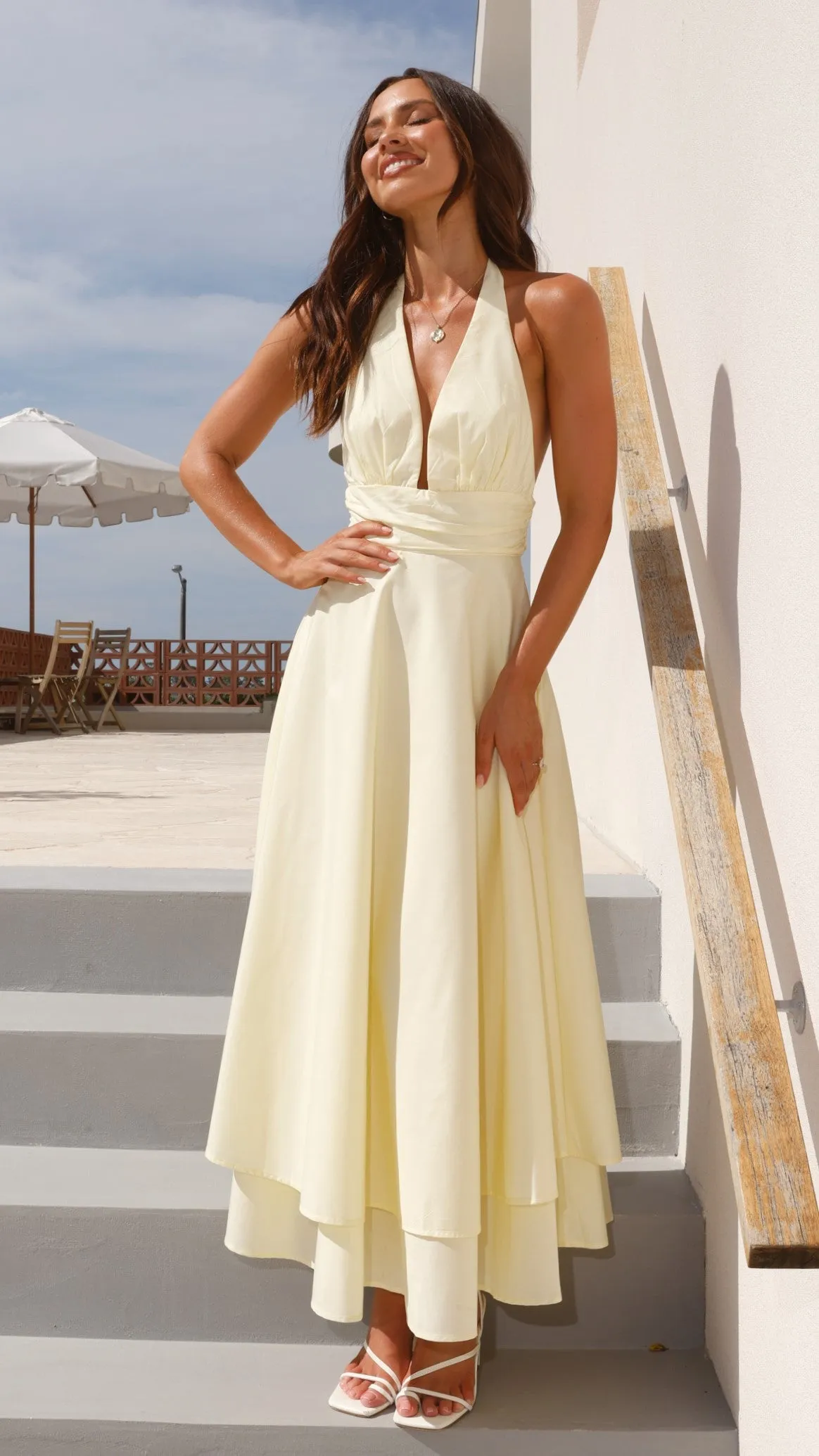 Kathy Halter Neck Maxi Dress - Lemon sold by Billy J