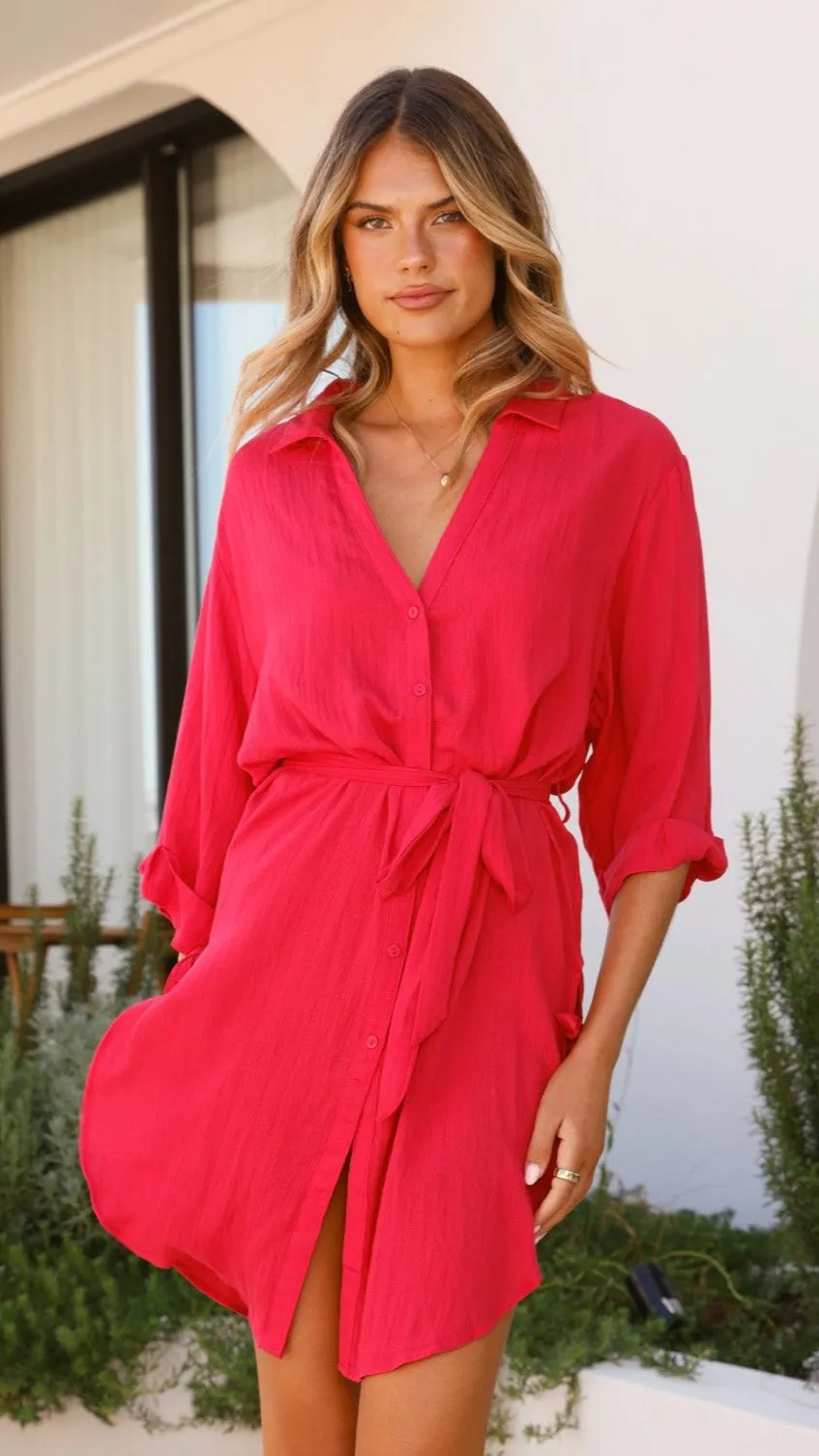 Vesper Short Sleeve Mini Dress - Red sold by Billy J