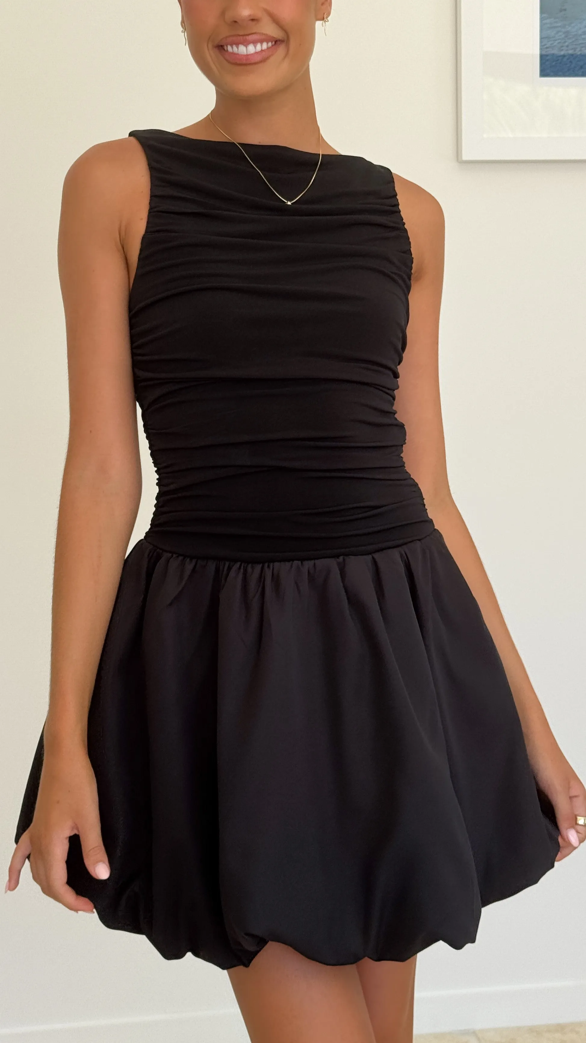 Meera Boat Neck Mini Dress - Black sold by Billy J