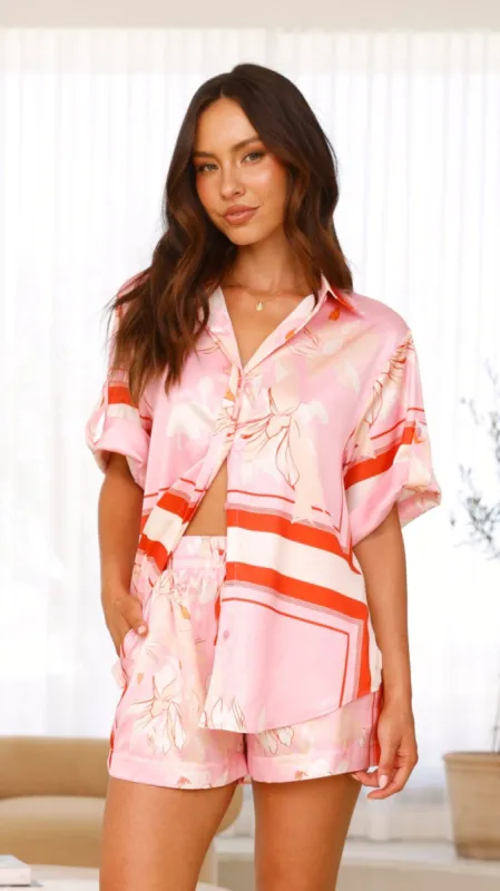 Vallerie Button Up Shirt - Pink/White Print made by Billy J