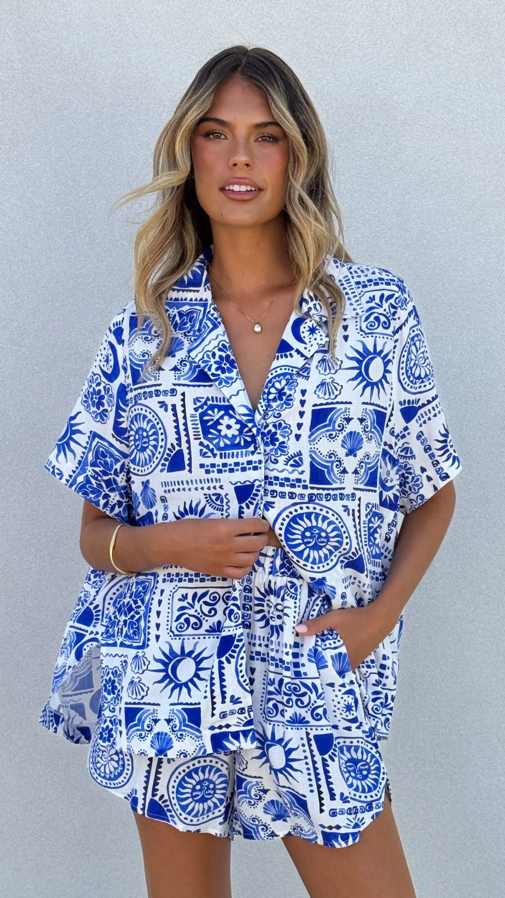 Cordelia Button Up Shirt and Short Set - Yasmin Blue sold by Billy J product image thumbnail 5