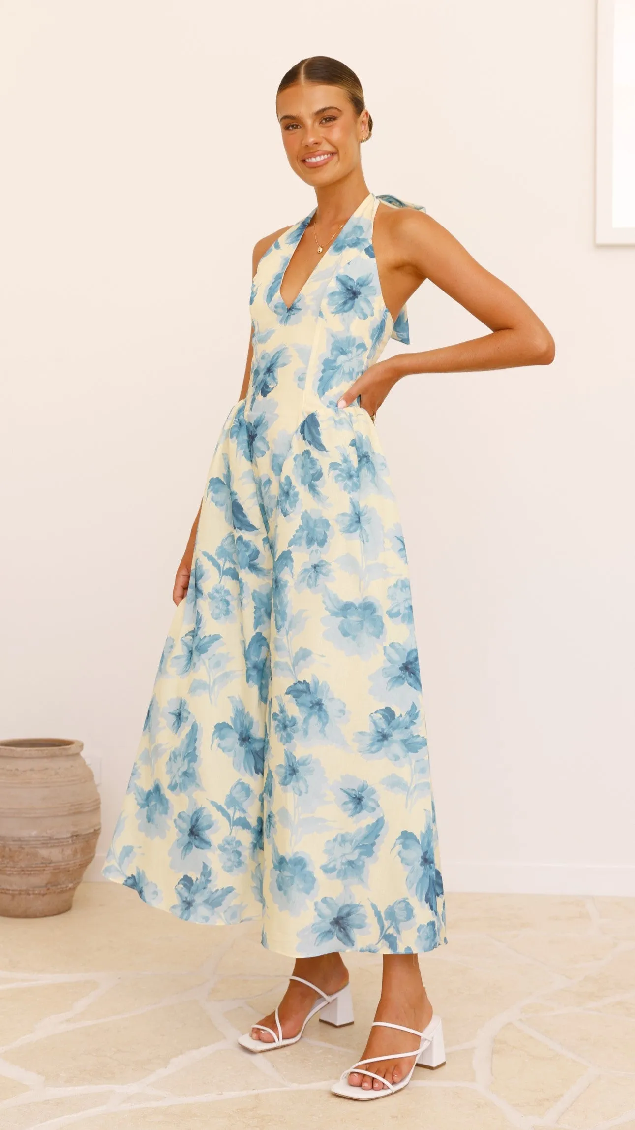 Bryony Halter Neck Maxi Dress - Yellow/Blue Floral sold by Billy J product image thumbnail 3
