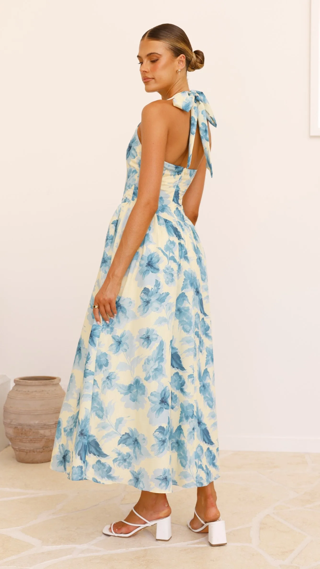Bryony Halter Neck Maxi Dress - Yellow/Blue Floral sold by Billy J product image thumbnail 5