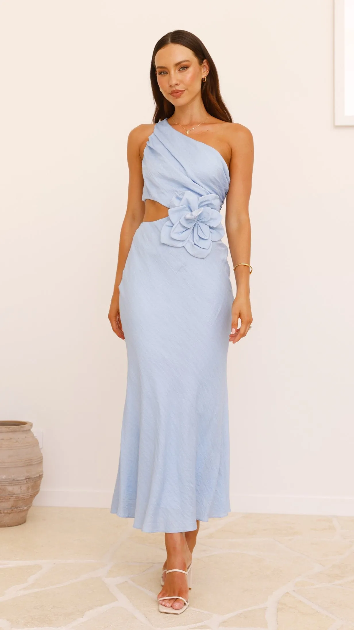 Bloom One Shoulder Cut Out Maxi Dress - Blue sold by Billy J