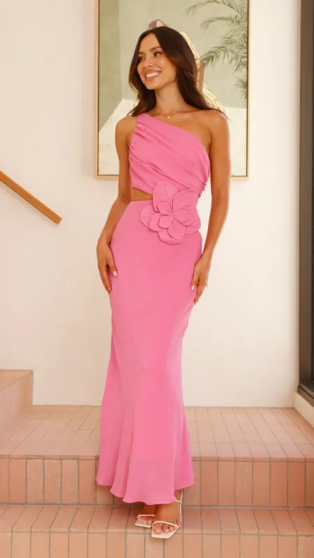 Bloom One Shoulder Cut Out Maxi Dress - Hot Pink sold by Billy J