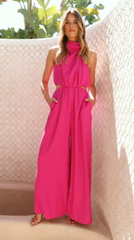 Lara Halter Neck Wide Leg Jumpsuit - Pink made by Billy J