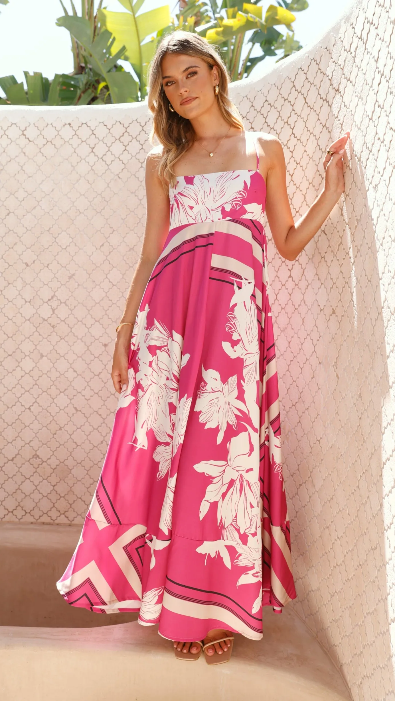 Kaethe Maxi Dress - Hot Pink Print sold by Billy J