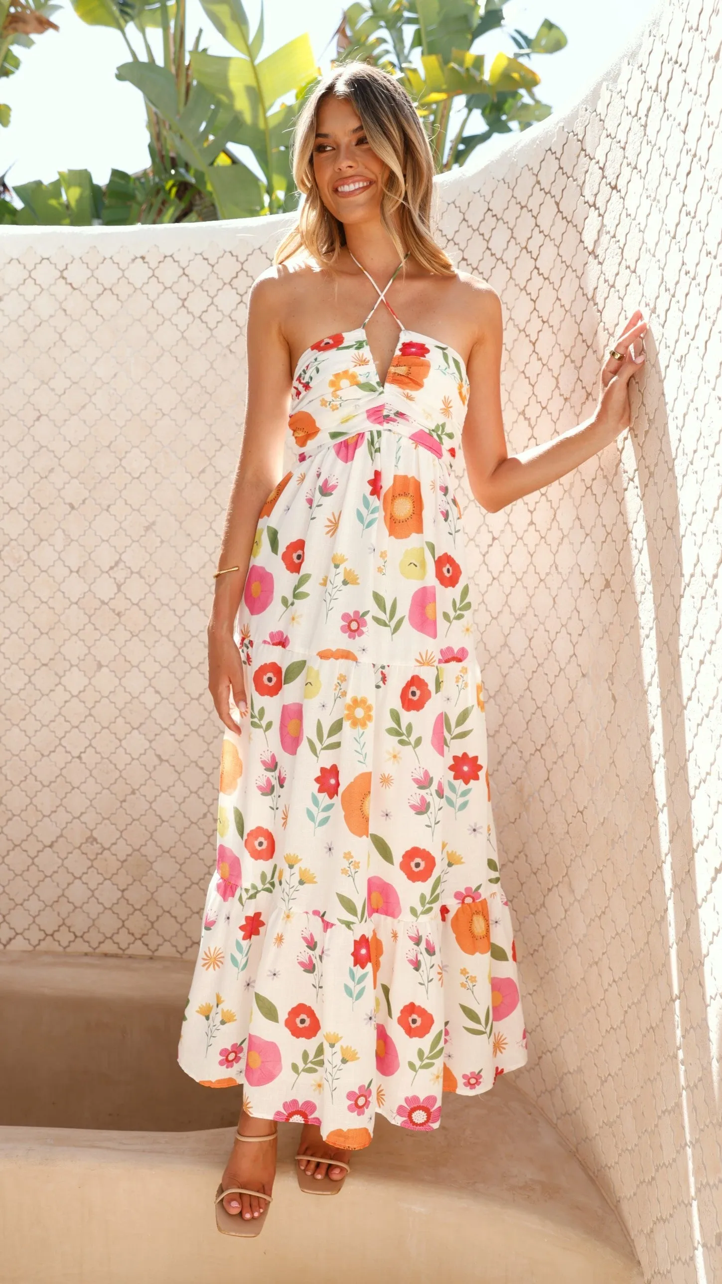 Taffeta Maxi Dress - White Floral sold by Billy J