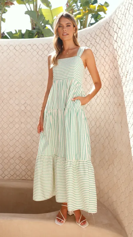 Laylah Maxi Dress - Green Stripe made by Billy J