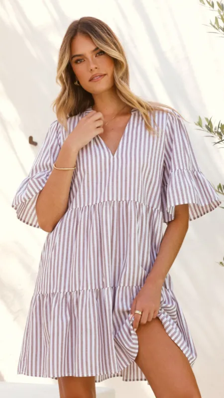 Tarnie Mini Dress - Brown Stripe sold by Billy J