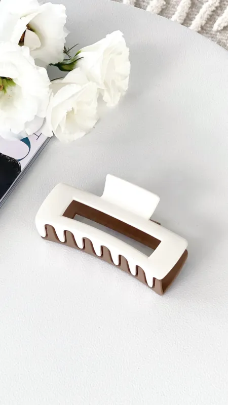 Lily Two Tone Rectangle Clip - White/Tan sold by Billy J