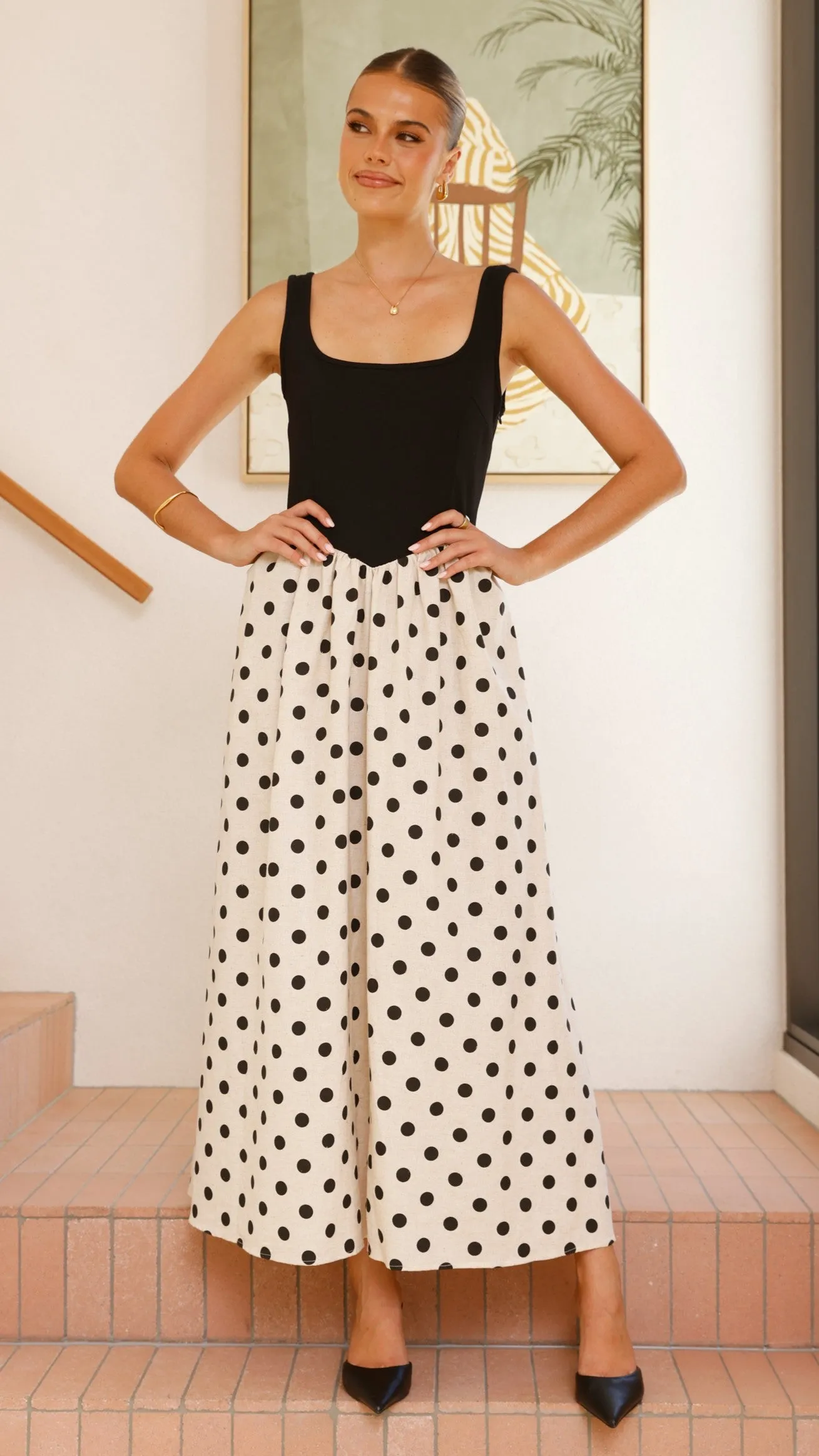Leoni Maxi Dress - Oat/Black Polka sold by Billy J product image thumbnail 4