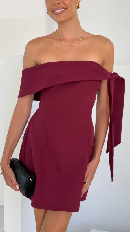 Halen Off Shoulder Mini Dress - Wine sold by Billy J