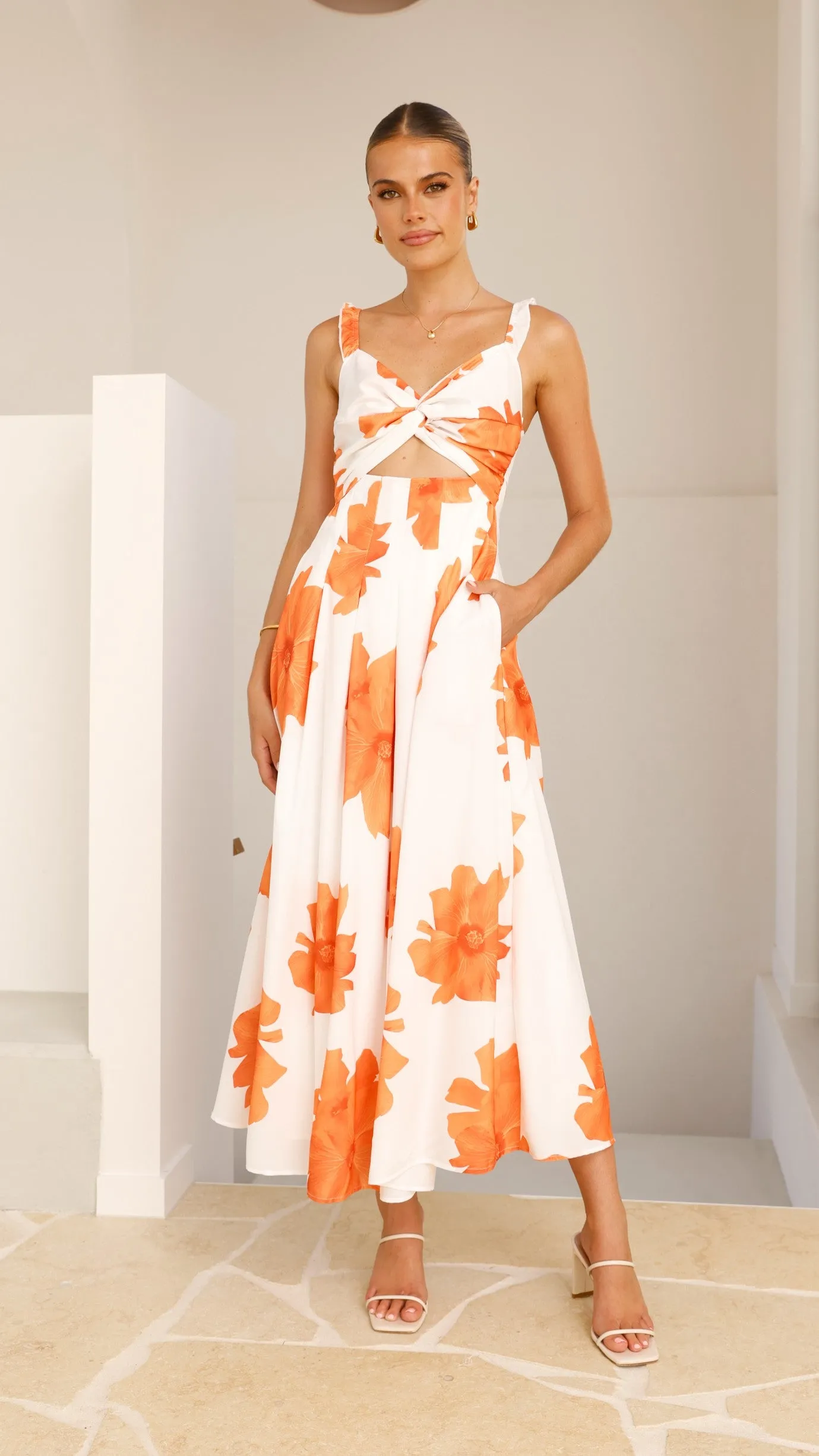 Mina Maxi Dress - White/Orange Floral sold by Billy J