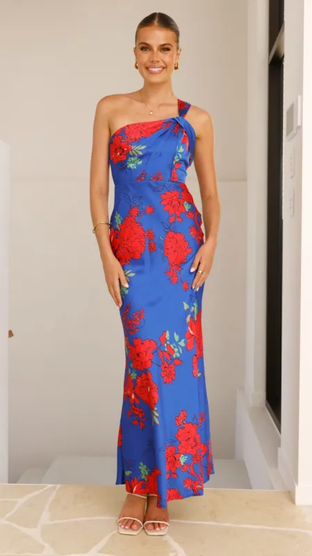 Leah Maxi Dress - Blue/Red Floral sold by Billy J