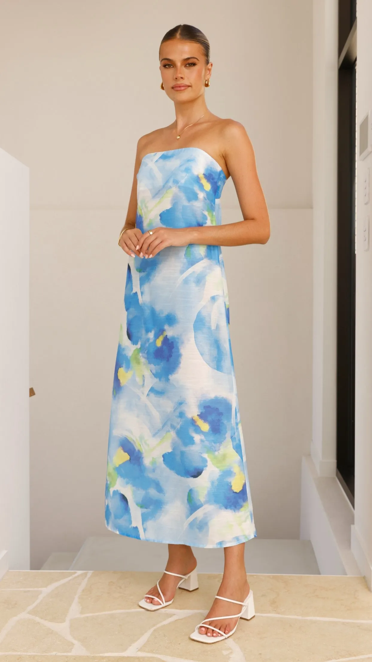 Nora Strapless Maxi Dress - Blue Floral sold by Billy J product image thumbnail 4