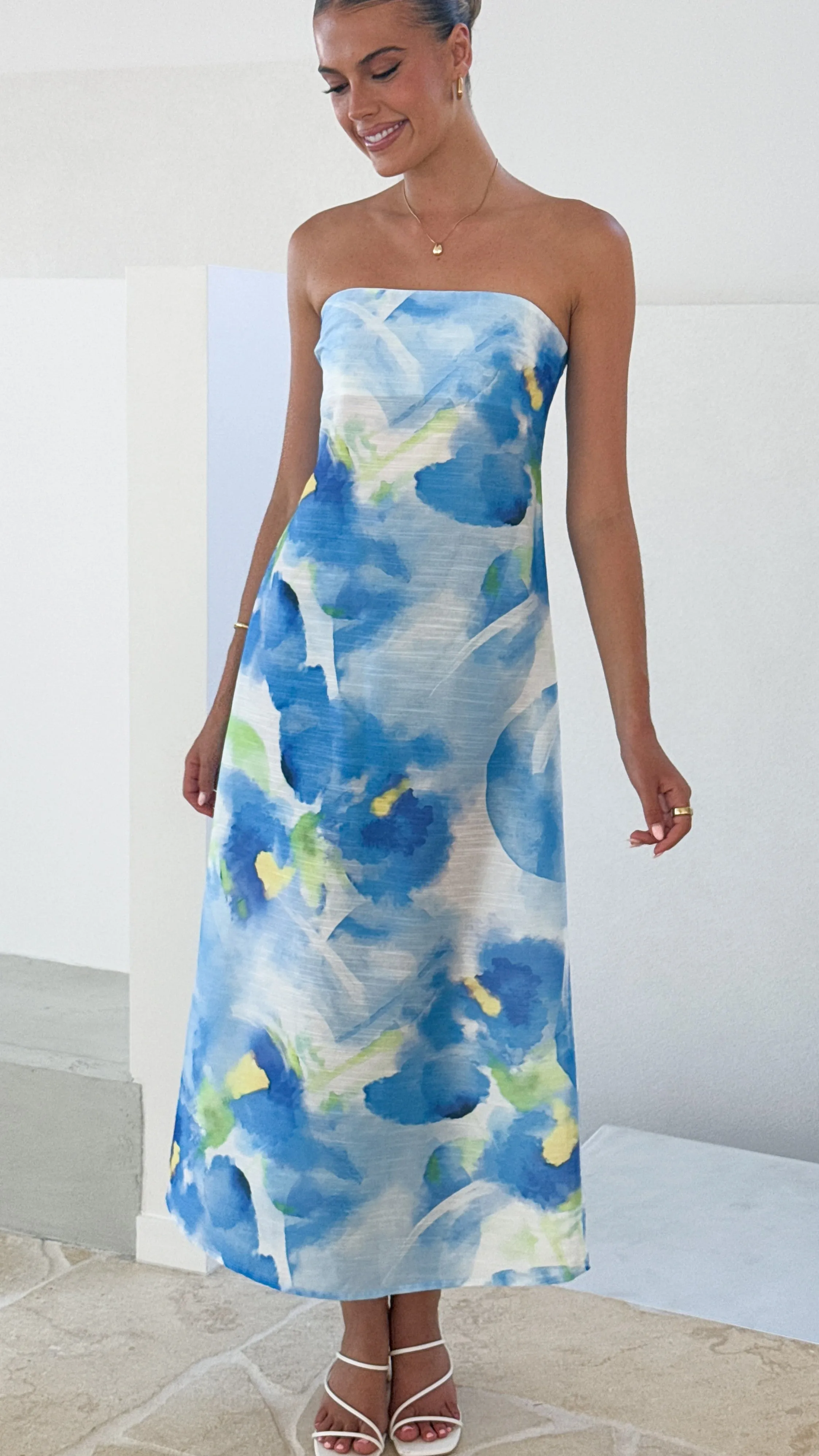 Nora Strapless Maxi Dress - Blue Floral sold by Billy J product image thumbnail 3