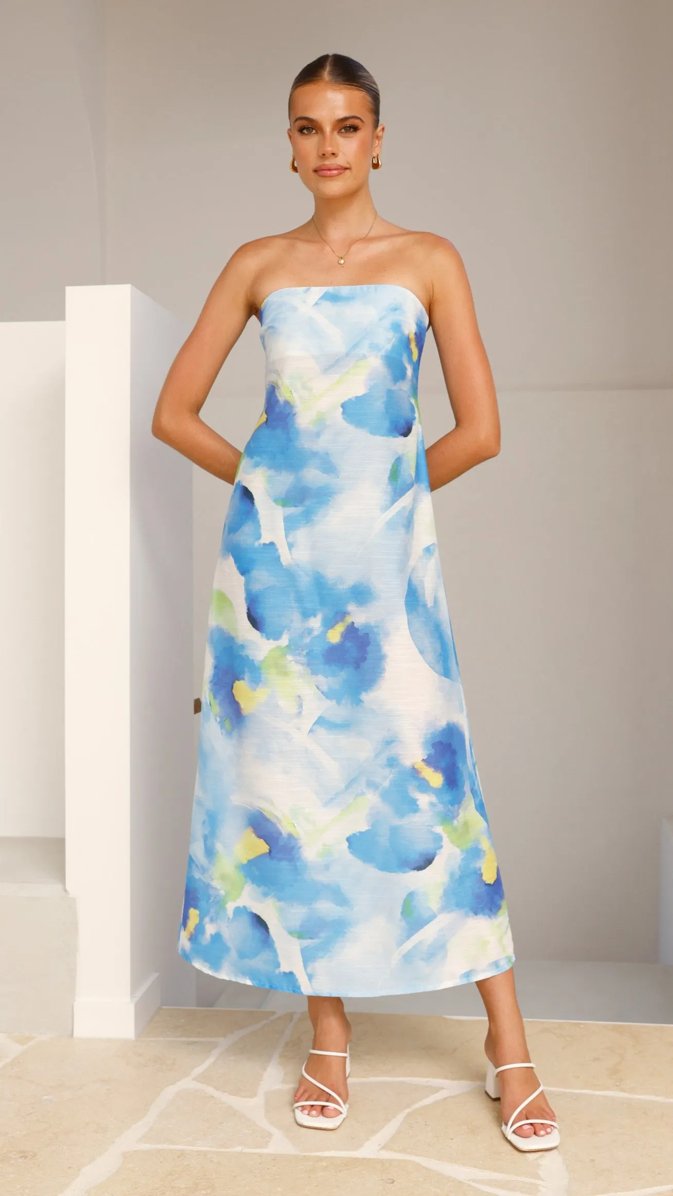 Nora Strapless Maxi Dress - Blue Floral sold by Billy J