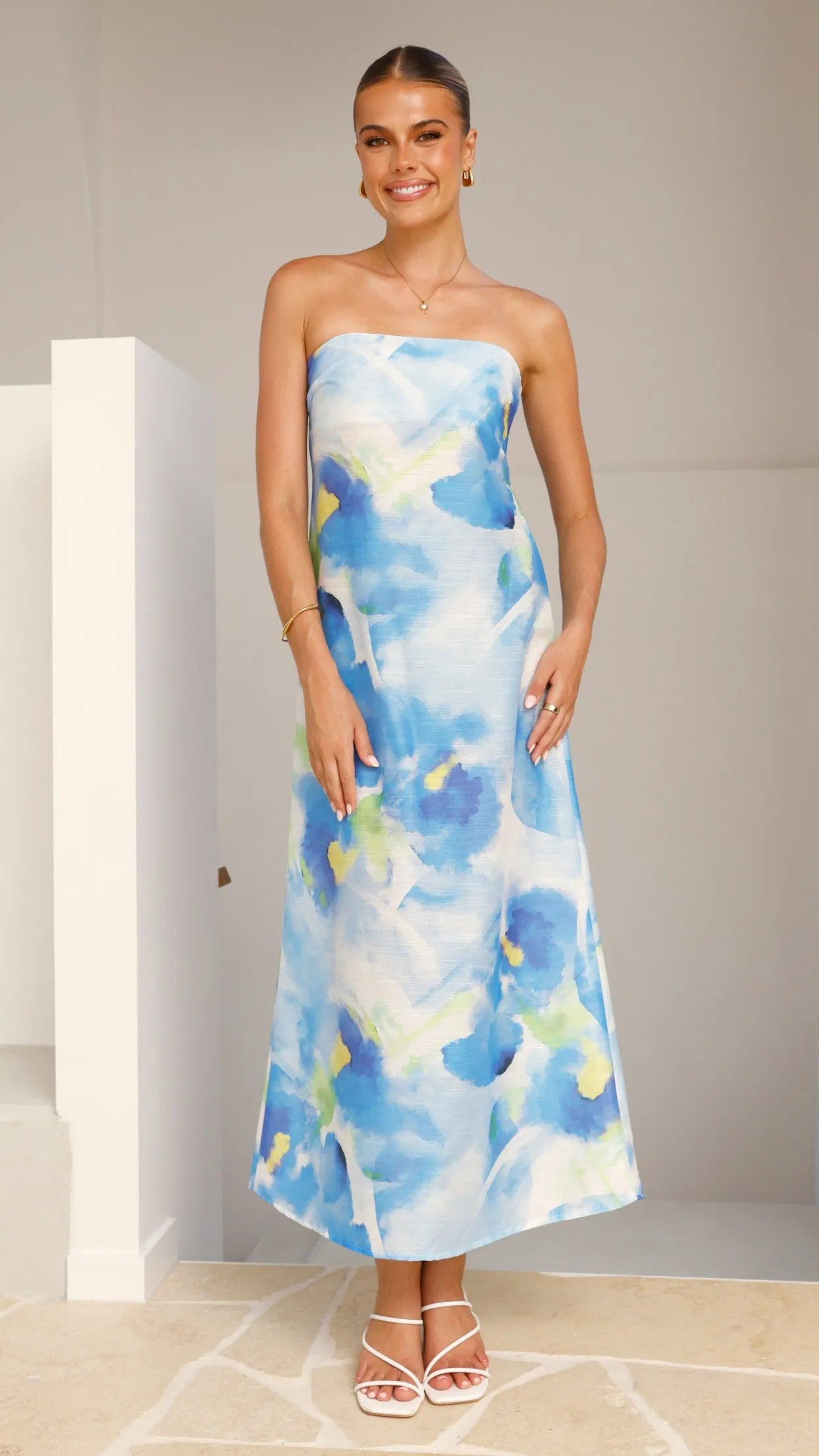 Nora Strapless Maxi Dress - Blue Floral sold by Billy J product image thumbnail 5