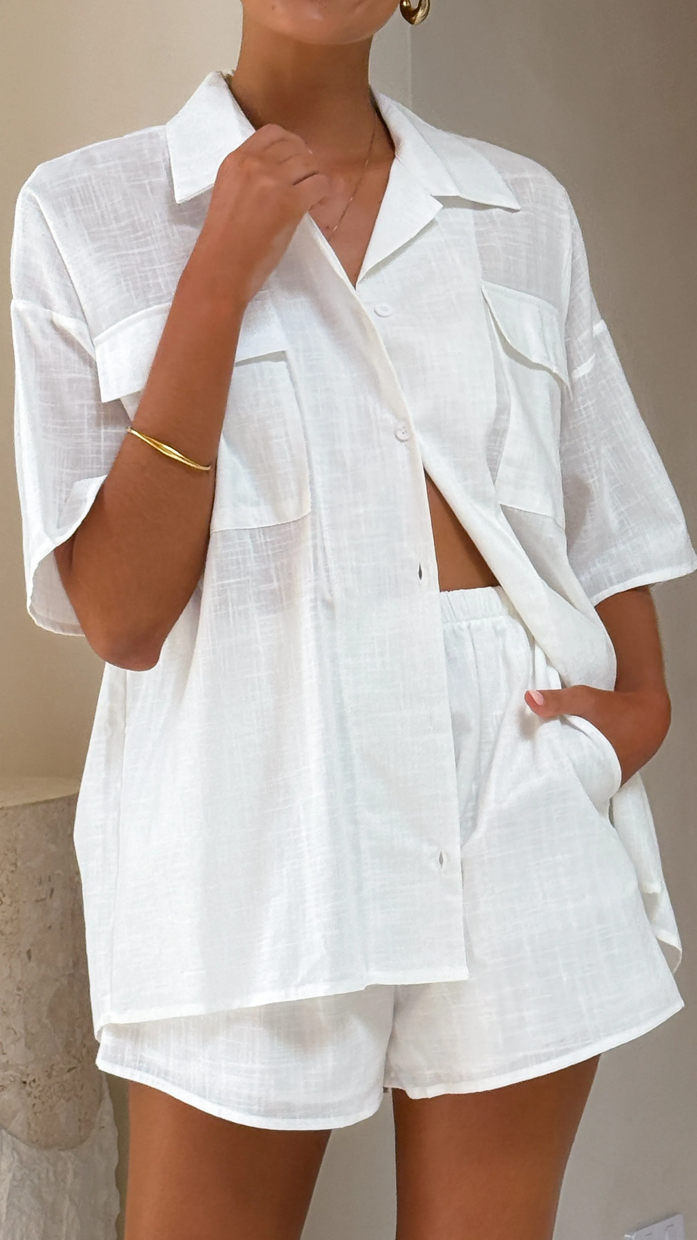 Teela Open Back Shirt and Shorts Set - White sold by Billy J