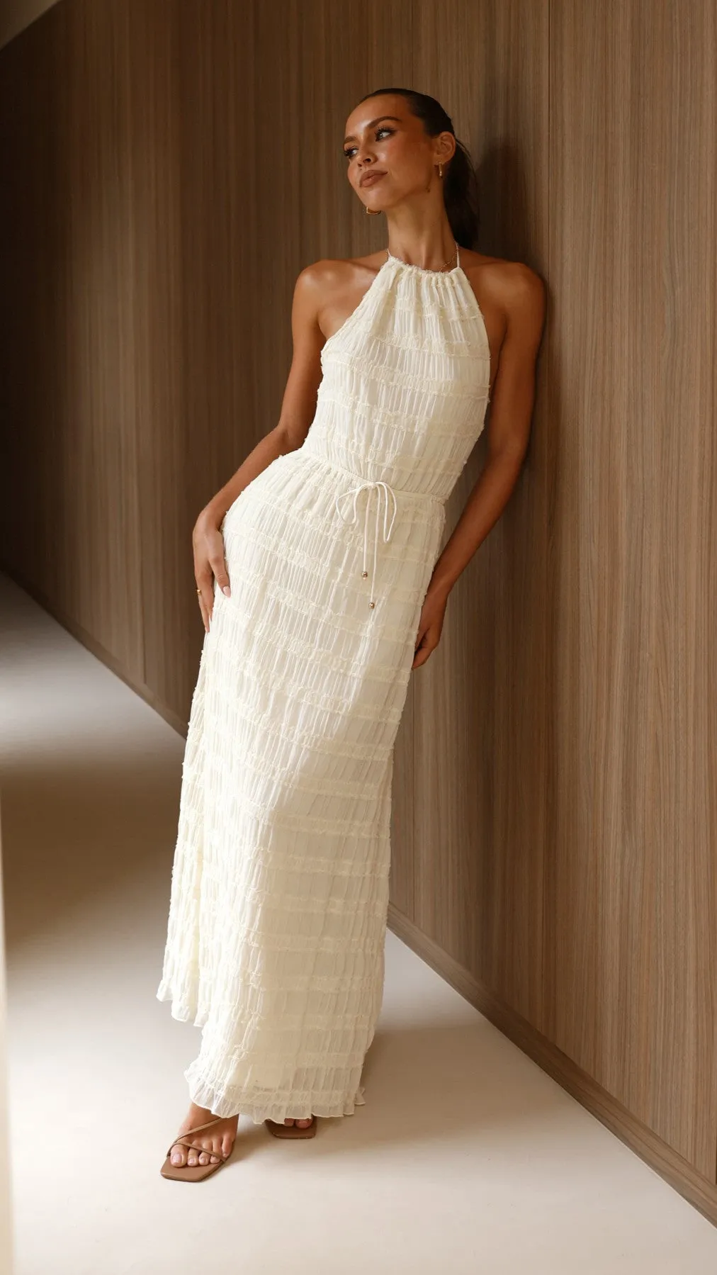 Melanie Halter Neck Maxi Dress - Cream sold by Billy J
