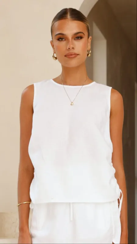 Think Twice Linen Top - White sold by Billy J